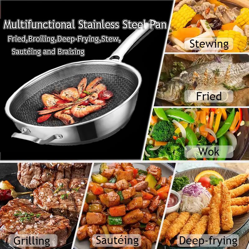 Toutrop Wok Pan,Hybrid Nonstick 14 Inch Wok with Lid,Induction Non Stick Stainless Steel Large Deep Woks&Stir-Fry Pans,Stay-Cool Handle Skillets,PFOA Free Cookware - Image 4