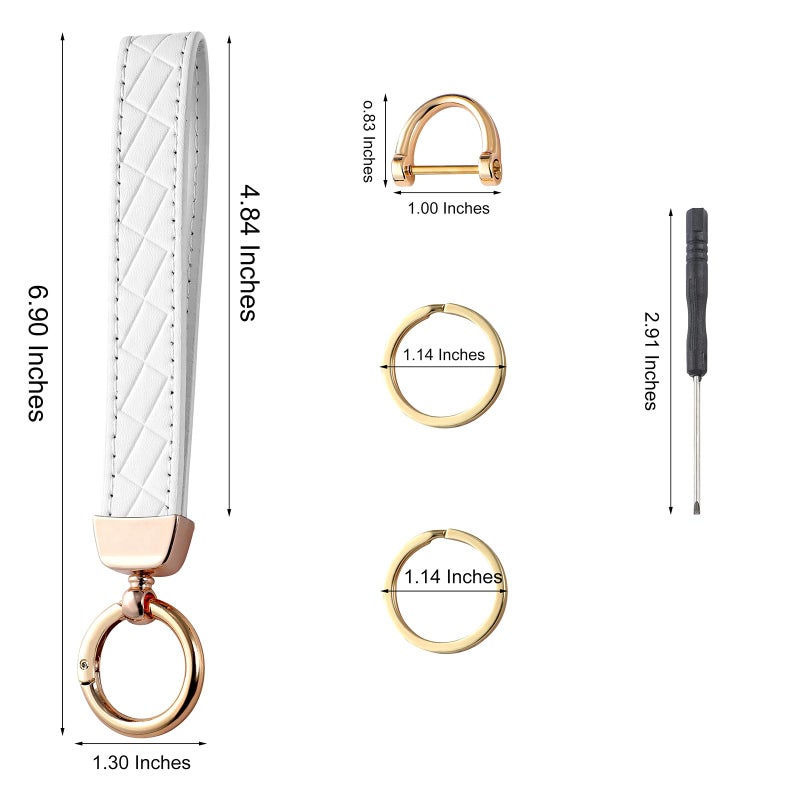 Weixiltc Leather Wristlet Keychain, Car Key Chain Holder with 2 Key Ring and Anti-Lost D Ring, Key Fob Wristband for Women (White) - Image 2