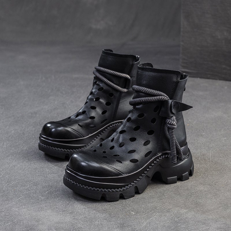 Shanghai Jiejie 2025 Summer New Short Boots Girls Street Polo Dot Fashion Womens Hollow Thick Bottom Show Martin Boots Black