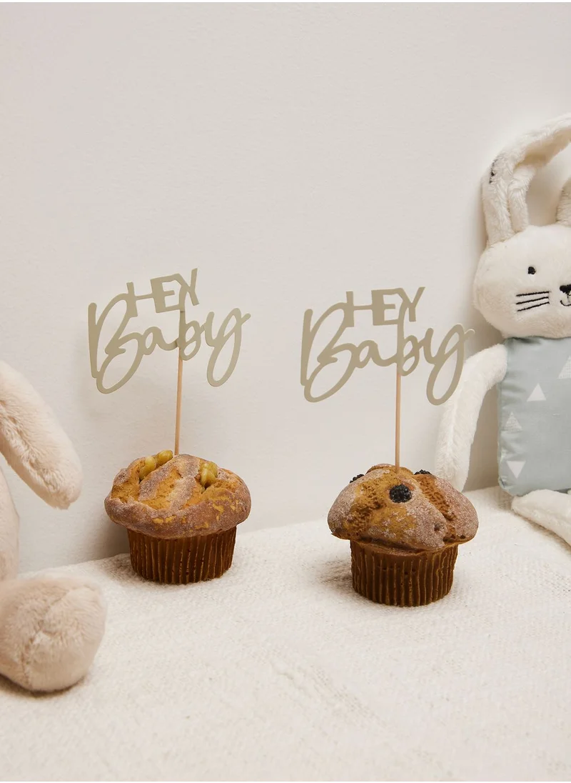Ginger Ray Cupcake Topper- Hey Baby - Green And Nude