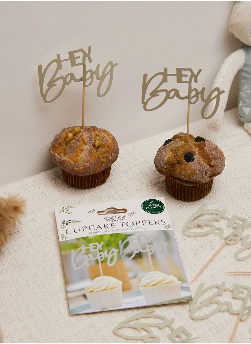 Ginger Ray Cupcake Topper- Hey Baby - Green And Nude