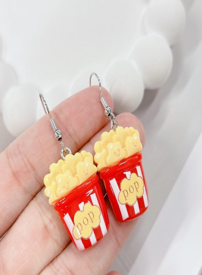 Cykdohy Funny Popcorn Dangle Hook Statement Earrings for Women Resin Cute Simulation Food Sweet Corn Drop Earring Charm Handmade Cartoon Hypoallergenic Creative Novelty Trendy Snack Lover Jewelry Holiday Gifts - Image 4