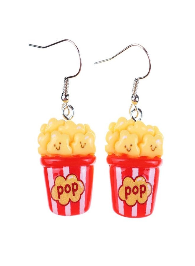 Cykdohy Funny Popcorn Dangle Hook Statement Earrings for Women Resin Cute Simulation Food Sweet Corn Drop Earring Charm Handmade Cartoon Hypoallergenic Creative Novelty Trendy Snack Lover Jewelry Holiday Gifts - Image 1