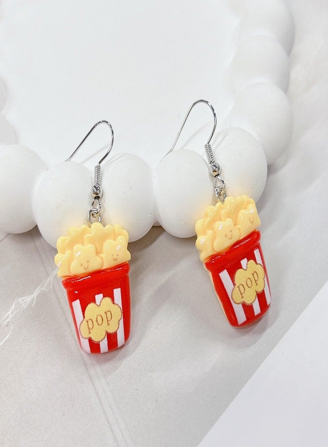 Cykdohy Funny Popcorn Dangle Hook Statement Earrings for Women Resin Cute Simulation Food Sweet Corn Drop Earring Charm Handmade Cartoon Hypoallergenic Creative Novelty Trendy Snack Lover Jewelry Holiday Gifts - Image 3