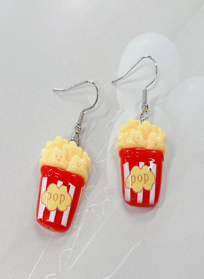 Cykdohy Funny Popcorn Dangle Hook Statement Earrings for Women Resin Cute Simulation Food Sweet Corn Drop Earring Charm Handmade Cartoon Hypoallergenic Creative Novelty Trendy Snack Lover Jewelry Holiday Gifts - Image 2
