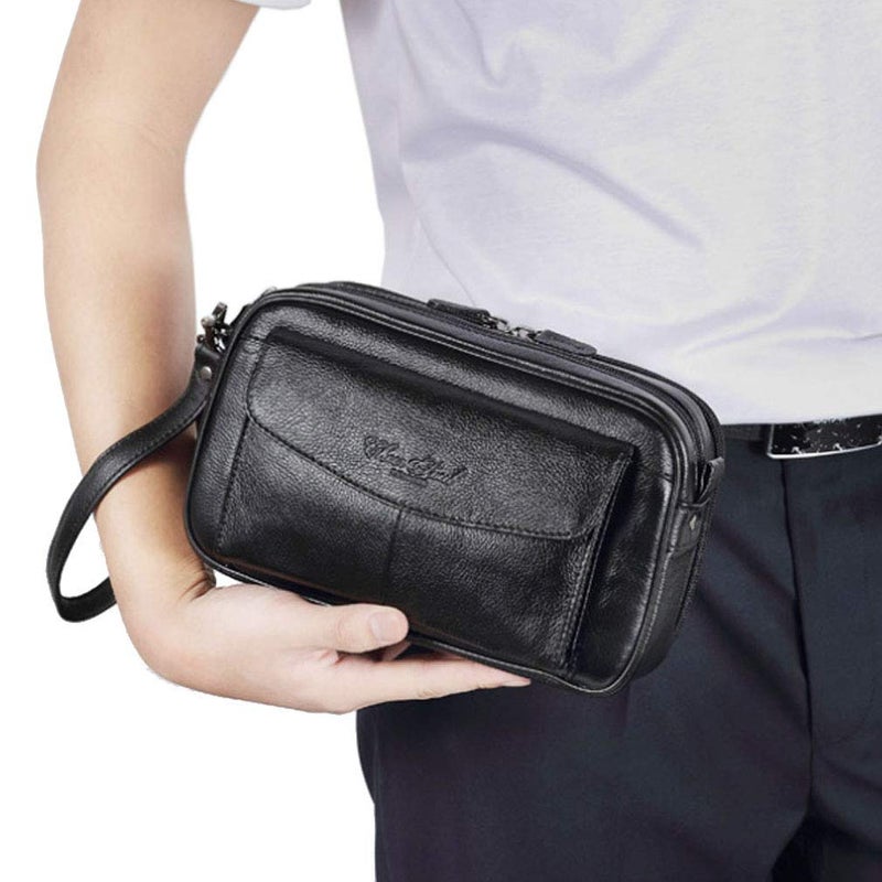 Hebetag Hebetag Leather Clutch Purse Long Wallet for Men Cell Phone Organizer Holder Wrist Bag Day Pack Business Handbag  - Image 3