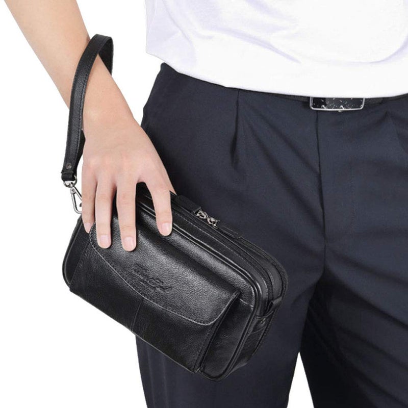 Hebetag Hebetag Leather Clutch Purse Long Wallet for Men Cell Phone Organizer Holder Wrist Bag Day Pack Business Handbag  - Image 4
