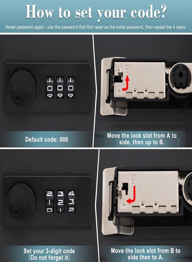 Bilvina Key Storage Combination Lock Cabinet Lock Box Wall Mount with 20 Keys Capacity Black Matte (Black 20 Keys Capacity) - Image 3
