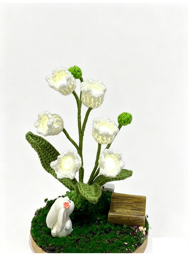 Beauenty Handmade Crochet Lily of the Valley Rabbit Mini Landscape, Cute Fairy Tale Bell Flower Desktop Ornament, Whimsical Home Decor for Bedroom, Unique Handcrafted Gift - Image 3