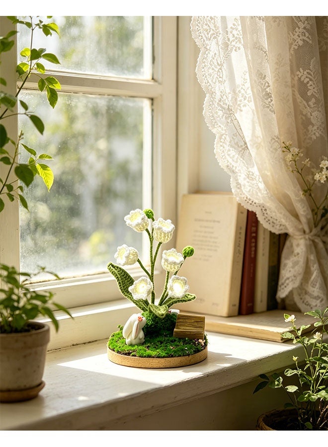 Beauenty Handmade Crochet Lily of the Valley Rabbit Mini Landscape, Cute Fairy Tale Bell Flower Desktop Ornament, Whimsical Home Decor for Bedroom, Unique Handcrafted Gift - Image 2