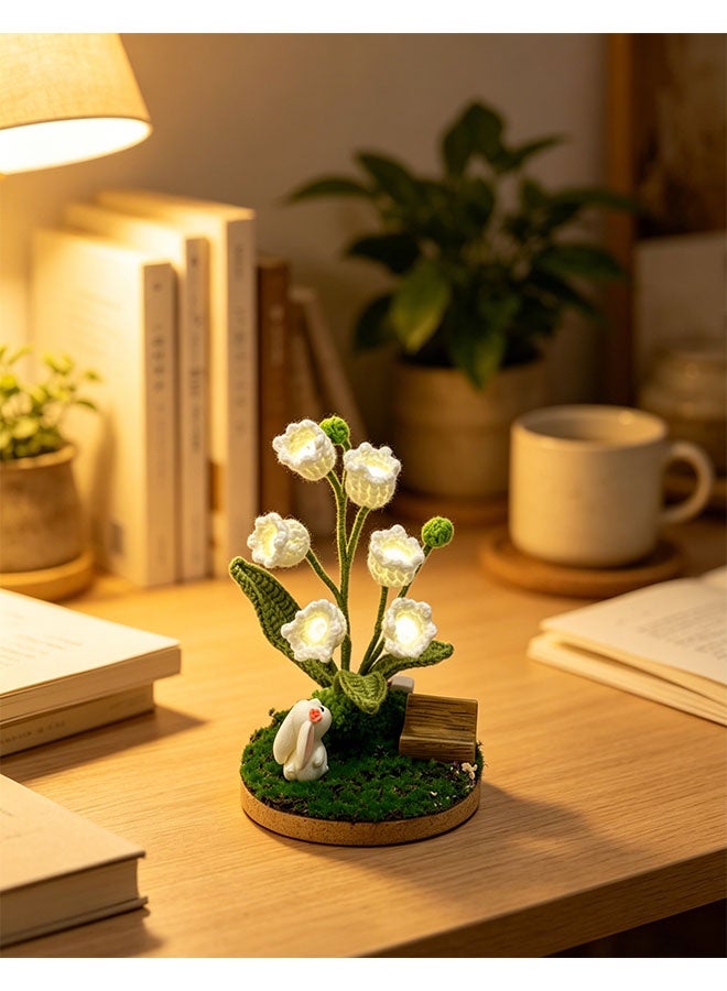 Beauenty Handmade Crochet Lily of the Valley Rabbit Mini Landscape, Cute Fairy Tale Bell Flower Desktop Ornament, Whimsical Home Decor for Bedroom, Unique Handcrafted Gift - Image 1