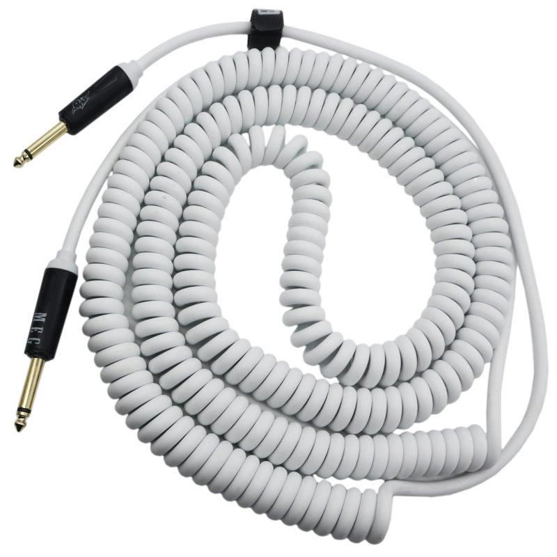 Aestivate 32ft10m Coiled Guitar Cable Electric Instrument Cable Curly Instrument Cable Coil Guitar Cable Stretchable Straight to Straight Dual Straight PlugsWhite
