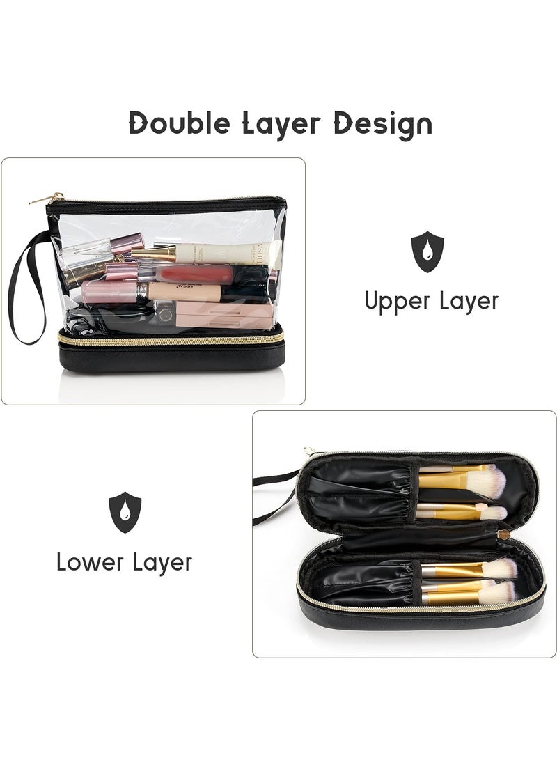 KHAJUL Travel Makeup Bag, Clear Cosmetic Bag Make Up Organizer TSA Approved Toiletry Bag, Waterproof Pouch for Women Purse for Toiletries Accessories Brushes (Black) - Image 2