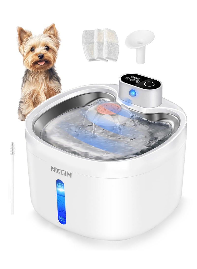 Pet Water Fountain, Wireless Motion Sensor Pet watering machine for Cats and Dogs - 2.6L Automatic Cat Water Dispenser, Battery Operated Rechargeable 4000mAh, Stainless Steel Tray, With 3 Filters - Image 1
