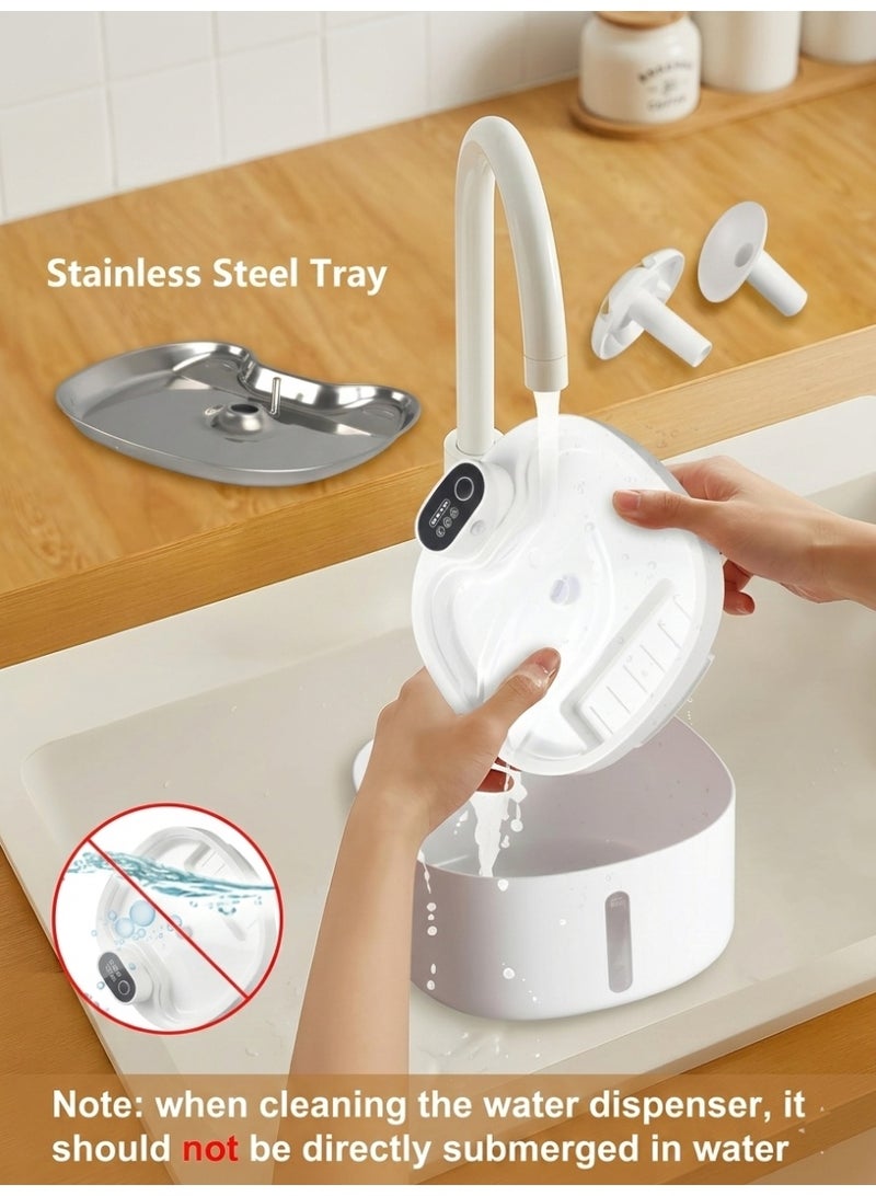 Pet Water Fountain, Wireless Motion Sensor Pet watering machine for Cats and Dogs - 2.6L Automatic Cat Water Dispenser, Battery Operated Rechargeable 4000mAh, Stainless Steel Tray, With 3 Filters - Image 5