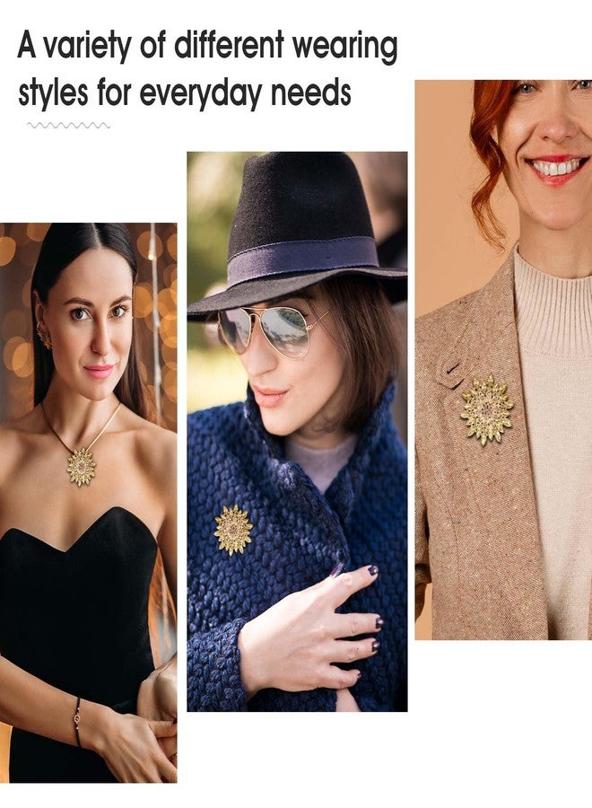 يوليف دبابيس وبروشات ذهبية للنساء، بروش زهرة عباد الشمس الكريستالي لتزيين الفساتين والقبعات، إكسسوار مثالي لحفلات أعياد الميلاد والعطلات - Image 5