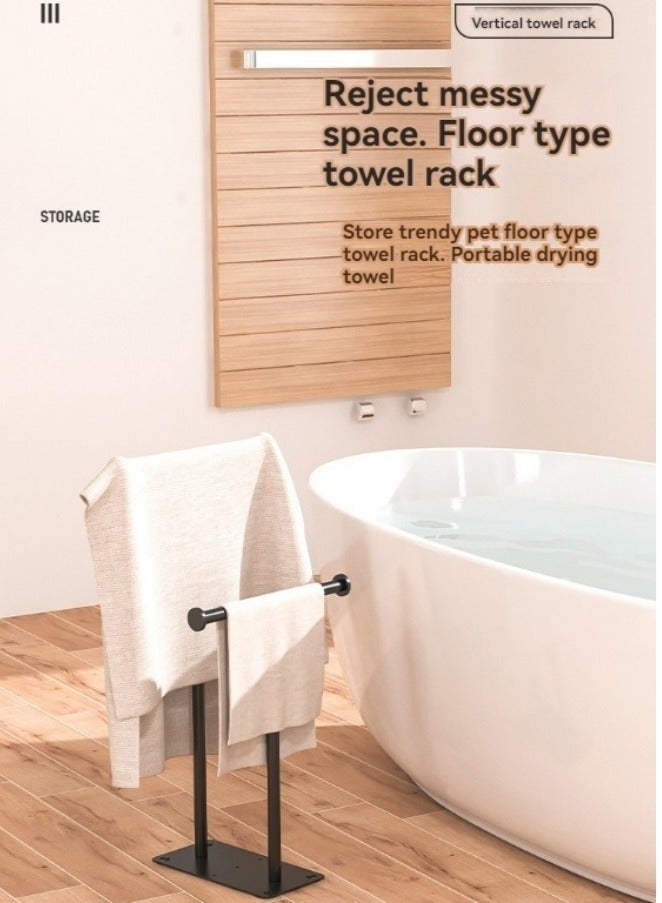 والالا حامل مناشف قائم بذاته، حامل مناشف أسود قائم بذاته، بدون حفر، حامل مناشف حمام للحمام المزخرف وغرفة المعيشة - Image 4