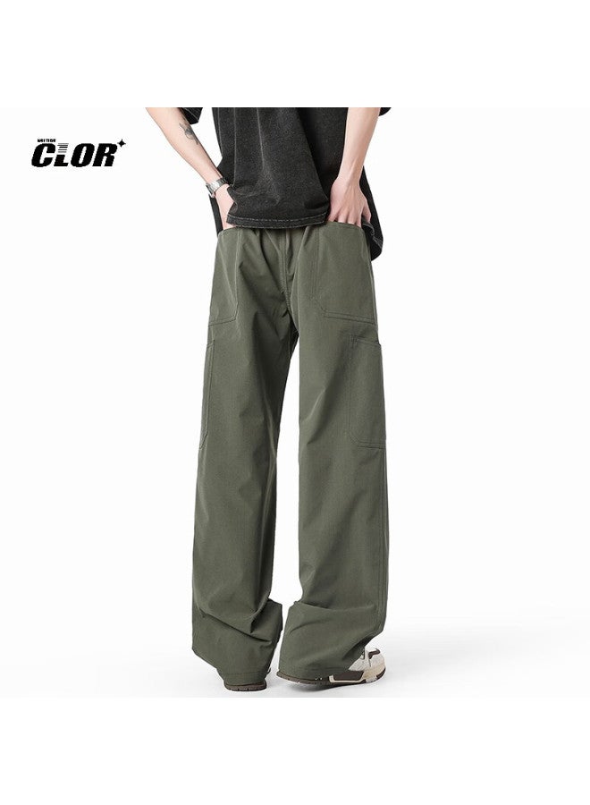 Clor Style Casual Pants For Men, Spring And Summer Workwear Wide-leg Loose Straight-leg Trousers, Cl57 Army Green, Size M - Image 3