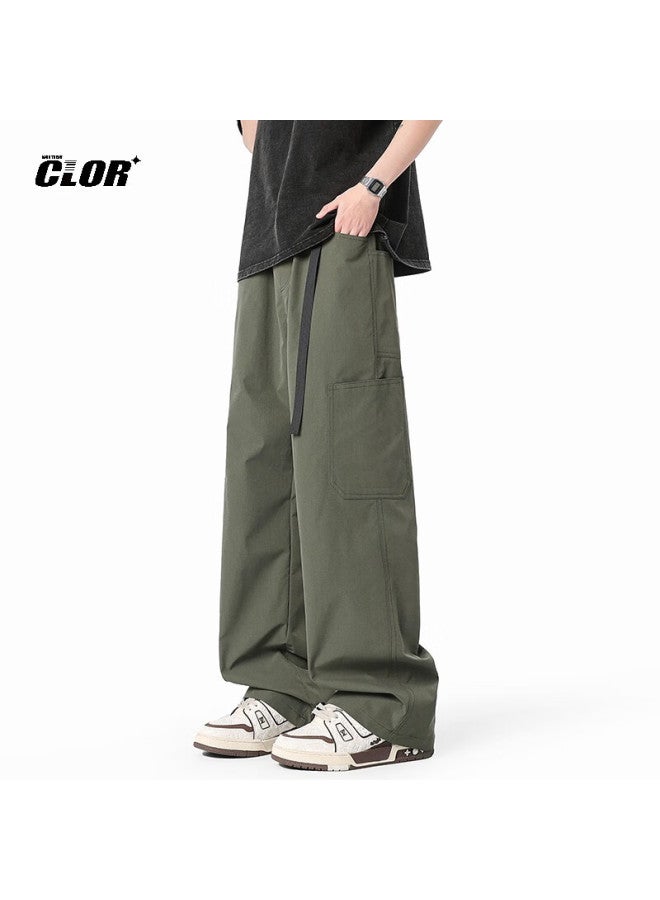 Clor Style Casual Pants For Men, Spring And Summer Workwear Wide-leg Loose Straight-leg Trousers, Cl57 Army Green, Size M - Image 4
