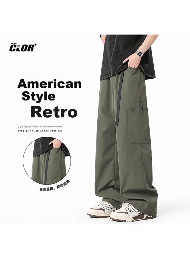 Clor Style Casual Pants For Men, Spring And Summer Workwear Wide-leg Loose Straight-leg Trousers, Cl57 Army Green, Size M - Image 1