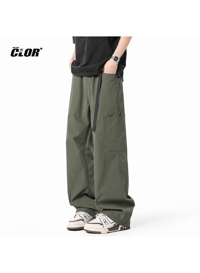 Clor Style Casual Pants For Men, Spring And Summer Workwear Wide-leg Loose Straight-leg Trousers, Cl57 Army Green, Size M - Image 5