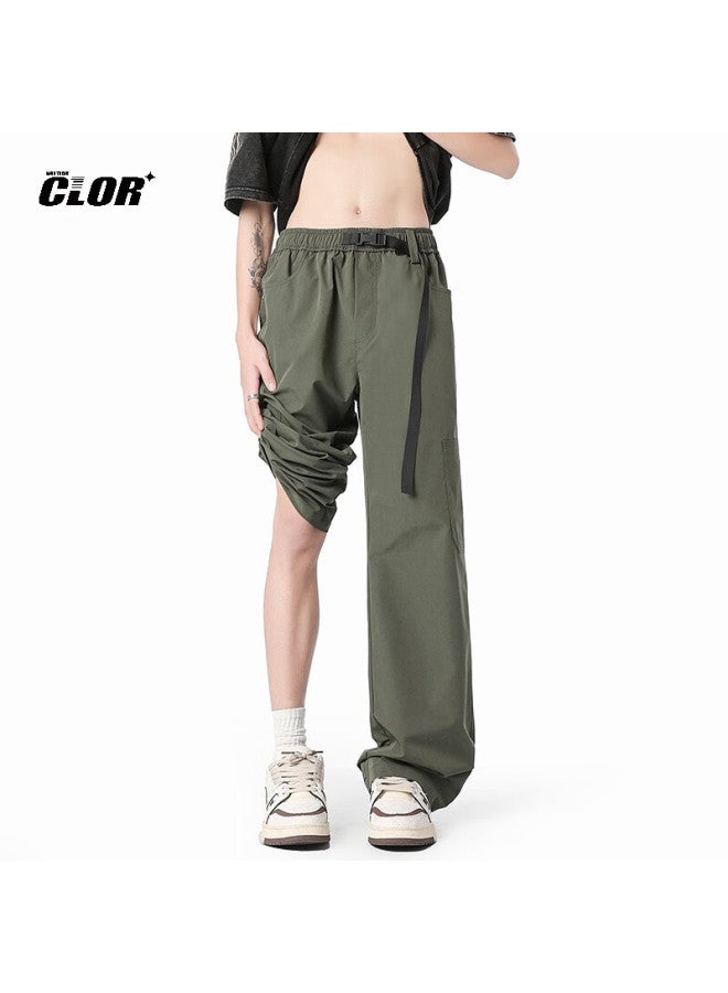 Clor Style Casual Pants For Men, Spring And Summer Workwear Wide-leg Loose Straight-leg Trousers, Cl57 Army Green, Size M - Image 2