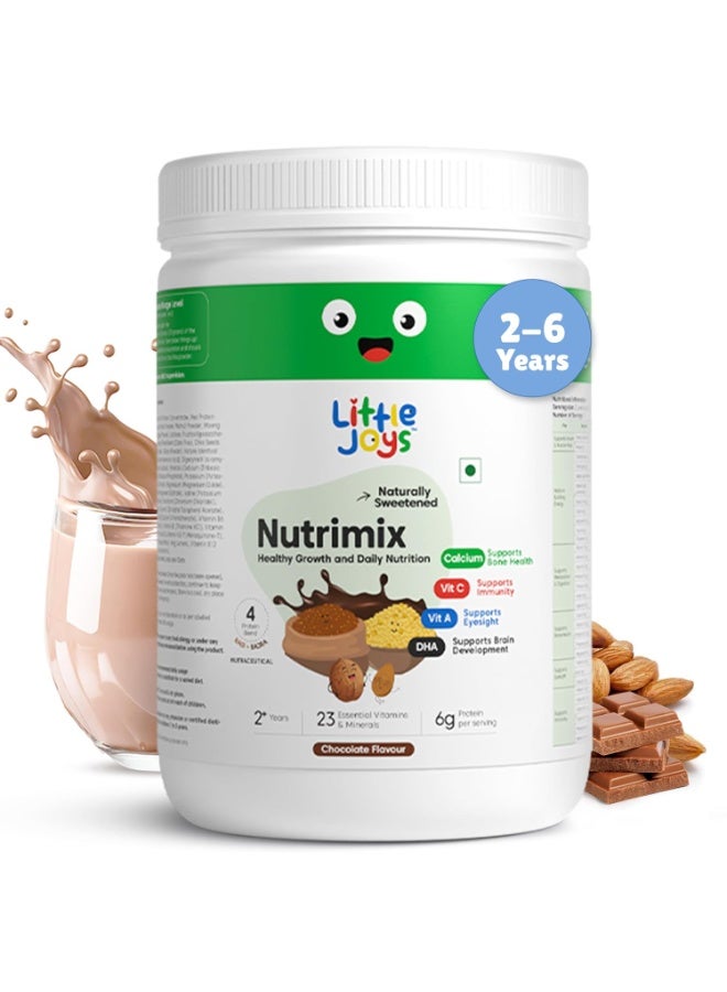Little Joys Nutri مسحوق التغذية بنكهة الشوكولاتة، الوزن: 350 جرام، هو مشروب صحي ومغذي مصمم للأطفال الذين تتجاوز أعمارهم سنتين. يحتوي على فوائد متعددة من الحبوب الكاملة مثل الدخن - Image 1