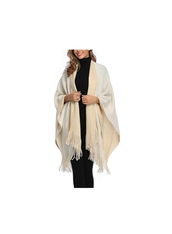 Women's Shawl Wrap Plus Size Cardigan Poncho Cape Open Front Long Winter Sweater Coat - Image 1