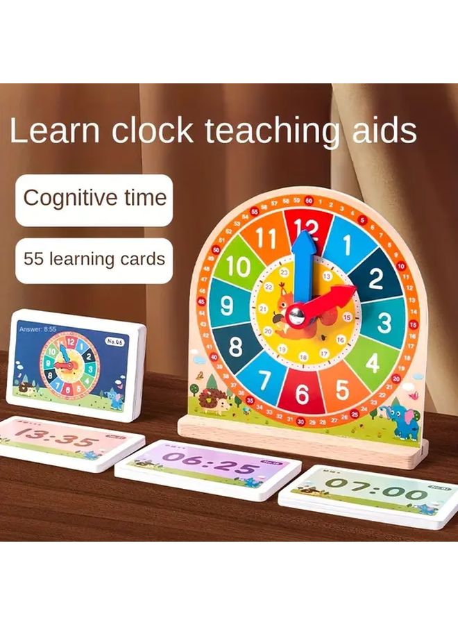 Wooden Teaching Clock With 55 Learning Cards For Kids Time Telling Skills Ages 3 12 - Image 2