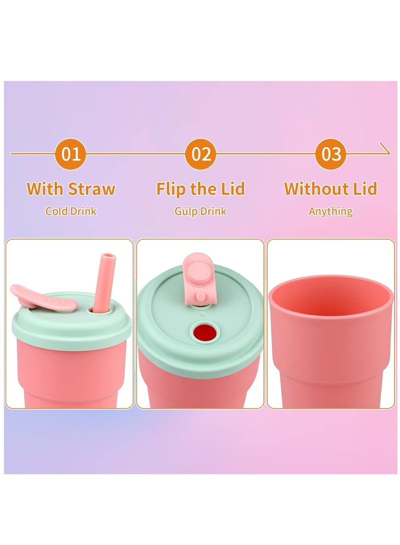 SOLARAE Kids Cups with Straws and Lids Kids Tumbler Set, BPA Free Toddler Straw Cups with Silicone Sleeves & Silicone Straws with Stopper, Spill proof cups for Kids, Smoothie Cups 8 Pcs - Image 2