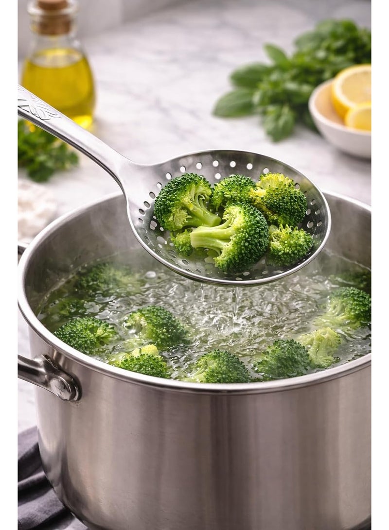 أداة مطبخ من الفولاذ المقاوم للصدأ، مقاومة للحرارة والصدأ، بمقبض مريح، آمنة للغسل في غسالة الأطباق، بلمسة نهائية فضية وذهبية وقوس قزح، للطبخ اليومي (مغرفة ذهبية) - Image 4