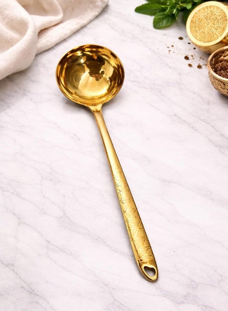 أداة مطبخ من الفولاذ المقاوم للصدأ، مقاومة للحرارة والصدأ، بمقبض مريح، آمنة للغسل في غسالة الأطباق، بلمسة نهائية فضية وذهبية وقوس قزح، للطبخ اليومي (مغرفة ذهبية) - Image 1