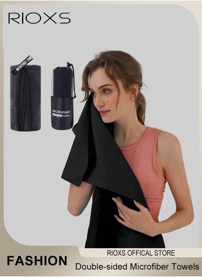RIOXS 2 Pcs Double-sided Microfiber Towel Quick Fast Drying Compact Beach Towel Lightweight Towels Large Bath Sheet Towel Perfect for Travel Pool Swimming Bath Camping Yoga Gym Sports  - Image 1