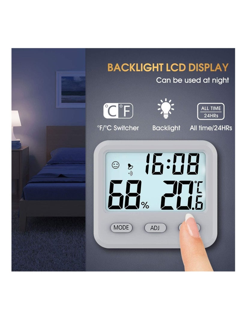 NIBEMINENT Digital Hygrometer Indoor Thermometer, Humidity Gauge Indicator Room Built-in Clock and Time Display，Accurate Temperature Monitor Meter for Home, Office, Home Cellar Greenhouse Accurate Temp(White) - Image 3