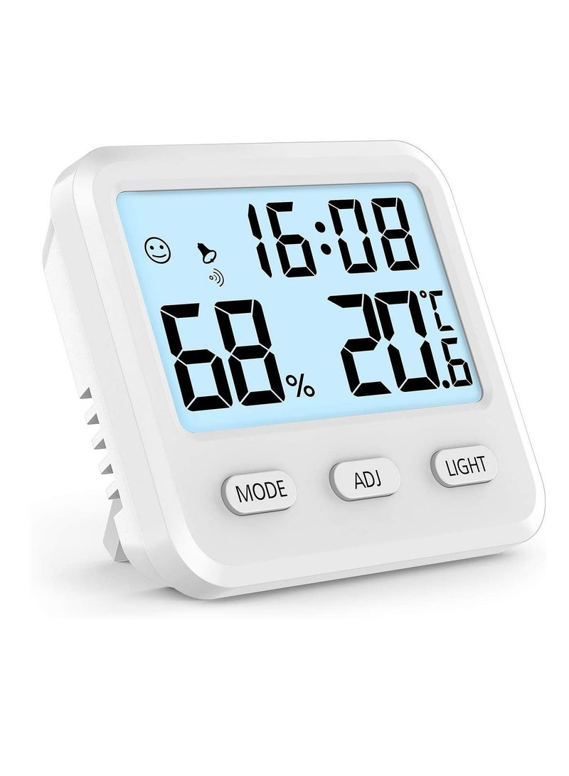 NIBEMINENT Digital Hygrometer Indoor Thermometer, Humidity Gauge Indicator Room Built-in Clock and Time Display，Accurate Temperature Monitor Meter for Home, Office, Home Cellar Greenhouse Accurate Temp(White) - Image 1
