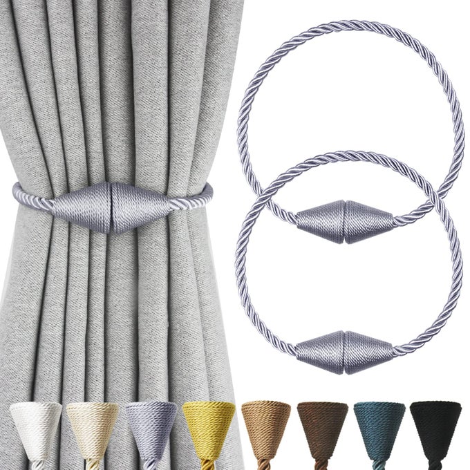 2 PACK MAGNETIC CURTAIN TIEBACKS ROPE MODERN HANDMADE CURTAIN TIE BACKS DECORATIVE DRAPES WEAVE HOLDBACKS FOR WINDOW DCOR GREY