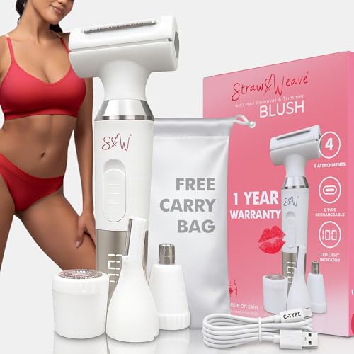 STRAW&WEAVE 4-in-1 Trimmer for Woman | Facial Hair Removal Machine | LED Display & Free Carry Bag | Bikini Trimmer for Woman | 90 mins runtime | C type charging | Portable, quick, gentle & painless - Image 1