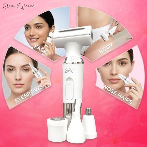 STRAW&WEAVE 4-in-1 Trimmer for Woman | Facial Hair Removal Machine | LED Display & Free Carry Bag | Bikini Trimmer for Woman | 90 mins runtime | C type charging | Portable, quick, gentle & painless - Image 4
