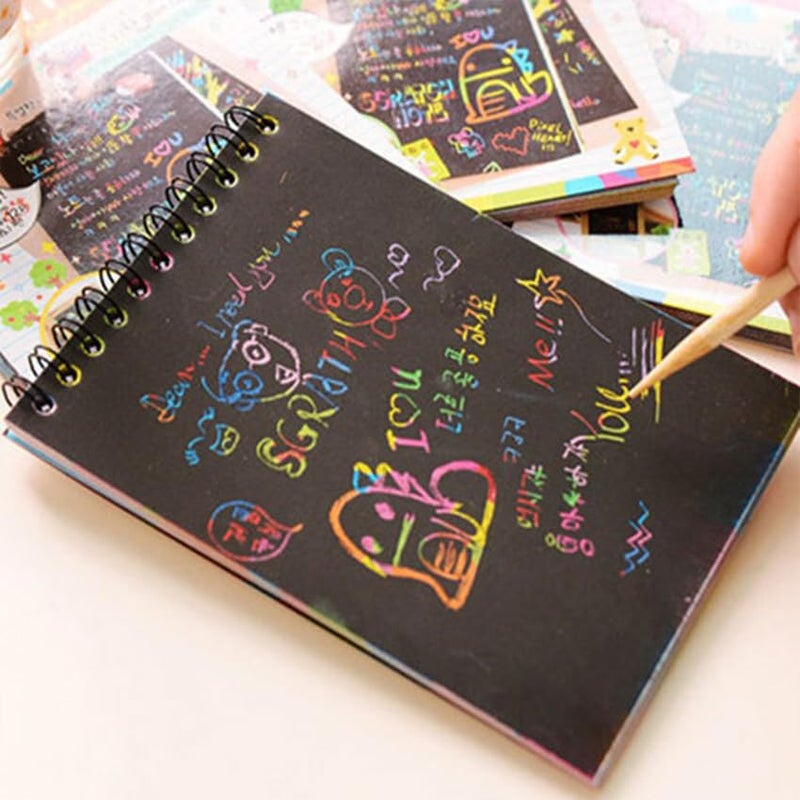 GLUN® ® Scratch Notepad with Magical Rainbow Color, Pencil Stick Notepad, Educational Toy for Kids Pack of 10 - Image 5