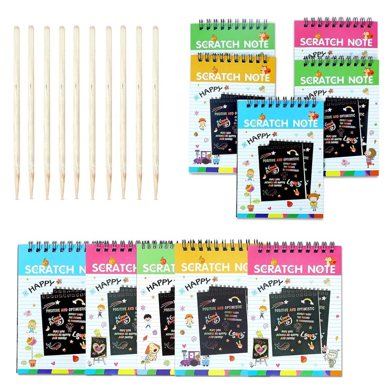 GLUN® ® Scratch Notepad with Magical Rainbow Color, Pencil Stick Notepad, Educational Toy for Kids Pack of 10 - Image 1