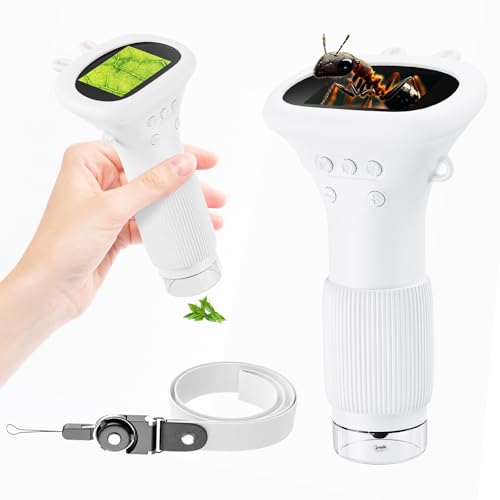 GinoCaco Portable Digital Microscope for Kids Pocket Handheld Microscope Camera with 2 Inch Screen Educational Science Christmas Birthday Gifts for Age 3 4 5 6 7 8 9 10 11 12 Girls Boys White - Image 1