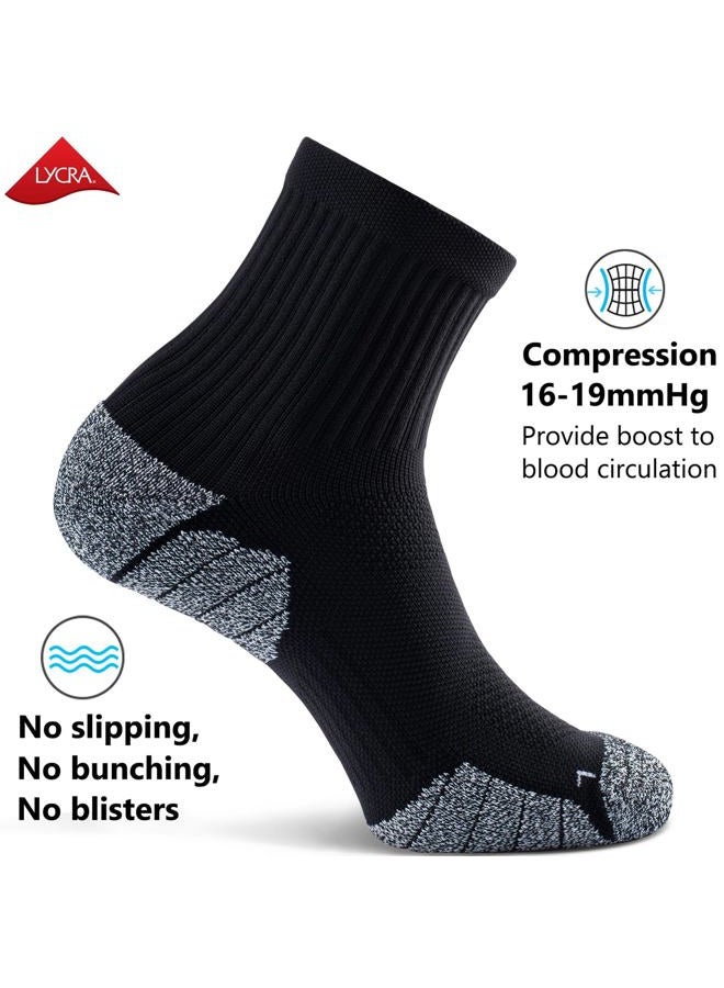CWVLC Unisex Cushioned Compression Sport Quarter Socks, 4-pairs Black, M - Image 4