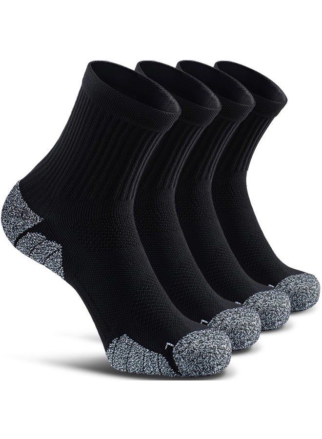 CWVLC Unisex Cushioned Compression Sport Quarter Socks, 4-pairs Black, M - Image 1
