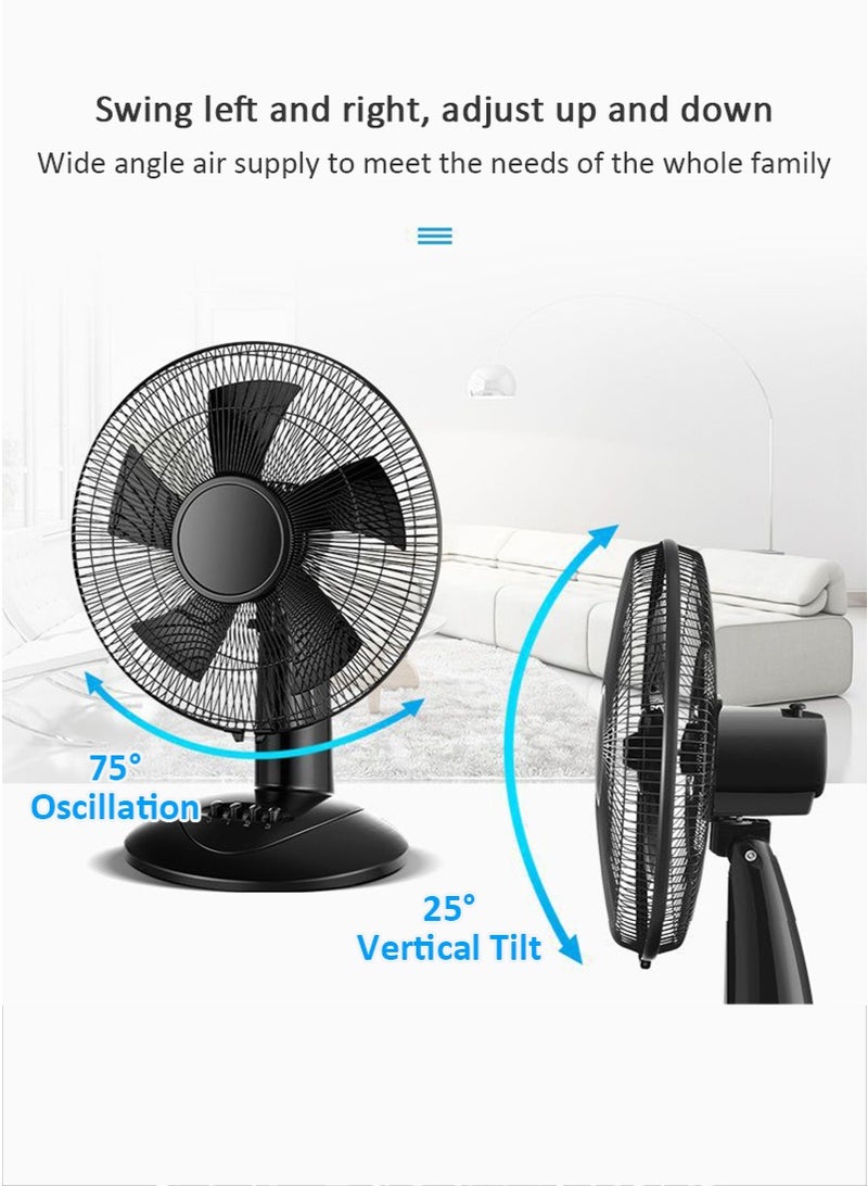TAPIT 16-Inch Desk Fan for Home Use - Table Fan for Office, Student Dorm, 5-Blade 3-Speed Oscillating Electric Fan, High Airflow Energy-Saving Cooling Fan (Black) - Image 5