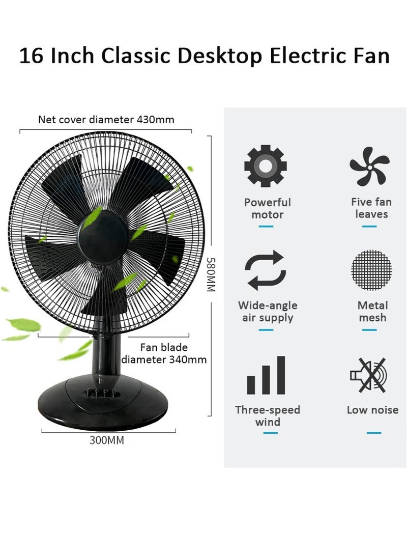 TAPIT 16-Inch Desk Fan for Home Use - Table Fan for Office, Student Dorm, 5-Blade 3-Speed Oscillating Electric Fan, High Airflow Energy-Saving Cooling Fan (Black) - Image 3