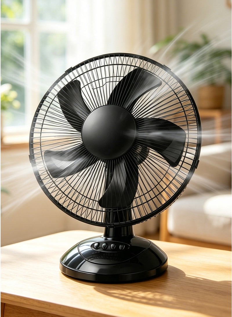 TAPIT 16-Inch Desk Fan for Home Use - Table Fan for Office, Student Dorm, 5-Blade 3-Speed Oscillating Electric Fan, High Airflow Energy-Saving Cooling Fan (Black) - Image 1