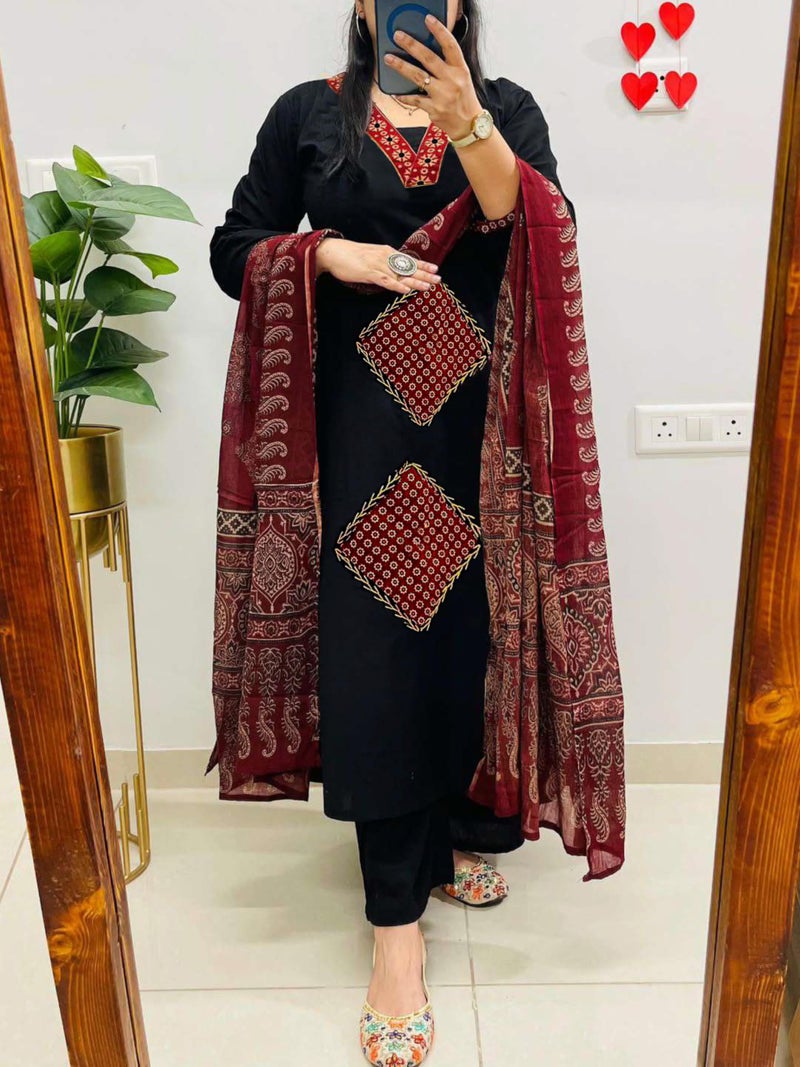ANNI Designer Women's Rayon Viscose Anarkali Printed Kurta with Pant & Dupatta (JIYYA Black_M_Black_Medium) - Image 3