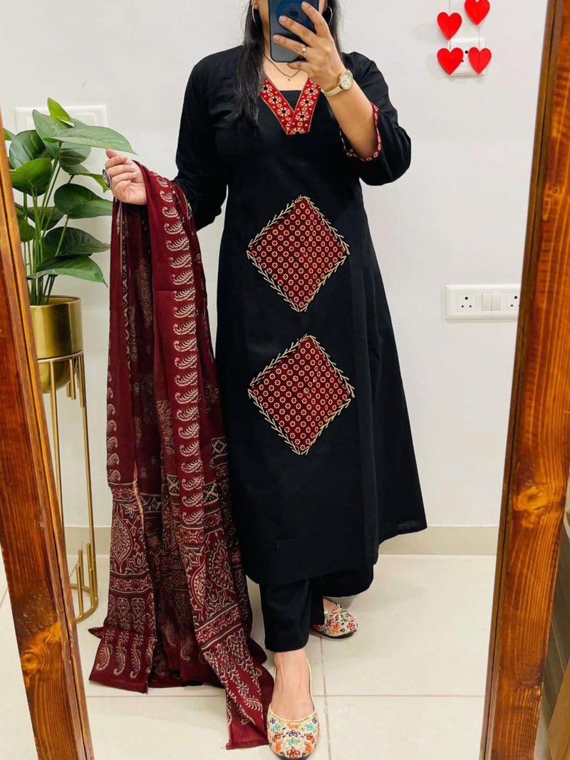 ANNI Designer Women's Rayon Viscose Anarkali Printed Kurta with Pant & Dupatta (JIYYA Black_M_Black_Medium) - Image 5