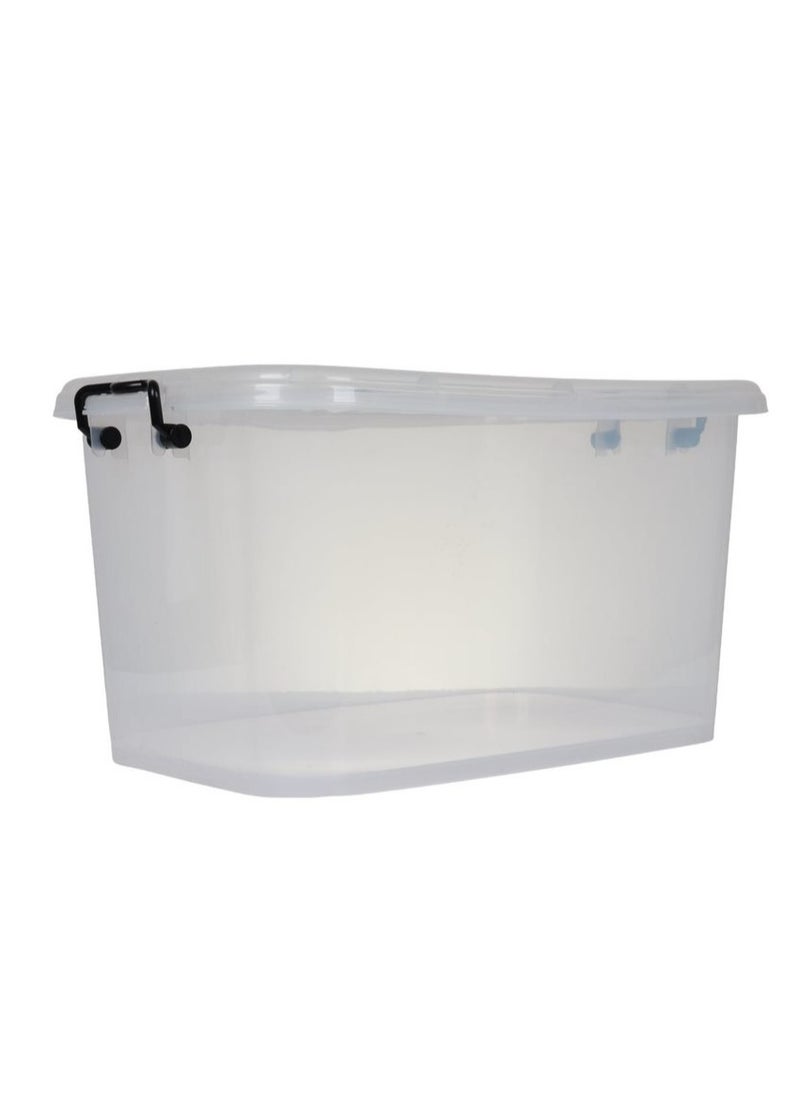 A transparent plastic storage box with a lid, to organize your home and kitchen tools with the organizer box for toys, books and snacks 46*30*25