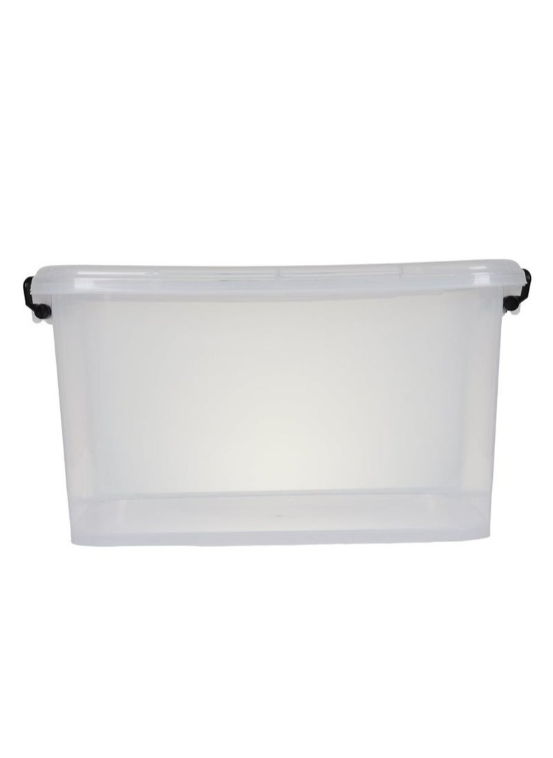 A transparent plastic storage box with a lid, to organize your home and kitchen tools with the organizer box for toys, books and snacks 46*30*25